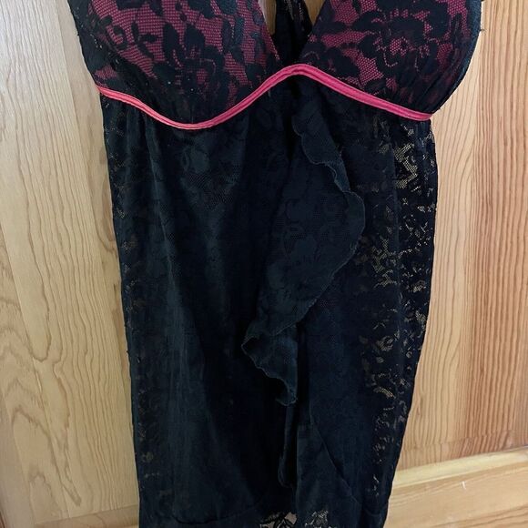 Secret Treasures Lace Lingerie M 8/10 Black Red Sleepwear Babydoll Corset Sheer - Picture 3 of 8
